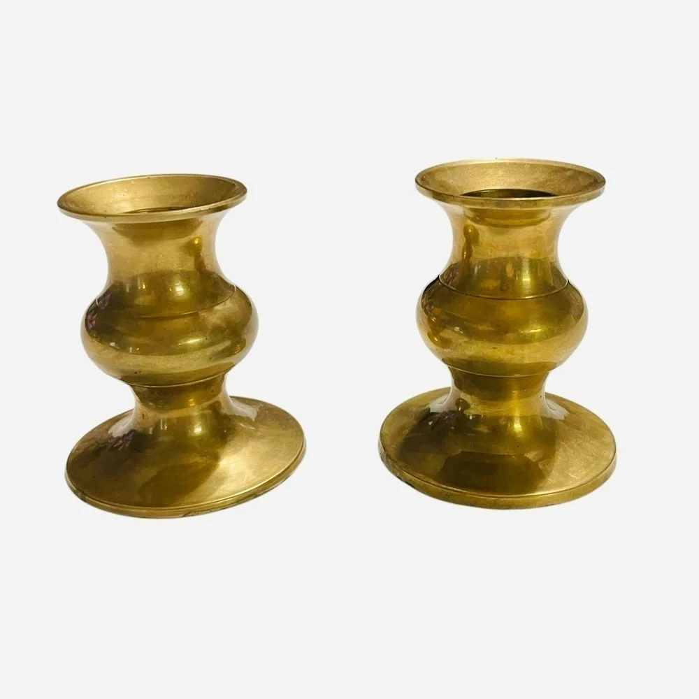 Vintage Petite Brass Candlestick Holders Mini Taper Candle Pair 2.5”